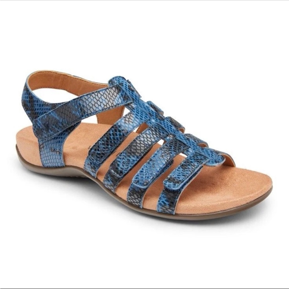Vionic Harissa Indigo Blue Snakeskin Leather Strappy Sandals